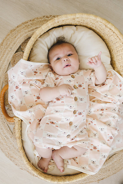 GOTS Certified Organic Cotton Short Sleeve Romper - Checkered Bear