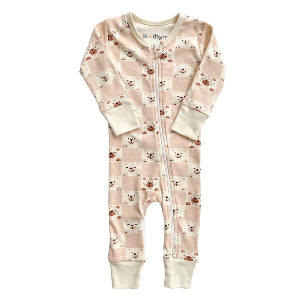 GOTS Certified Organic Cotton Zippy - Checkered Bear