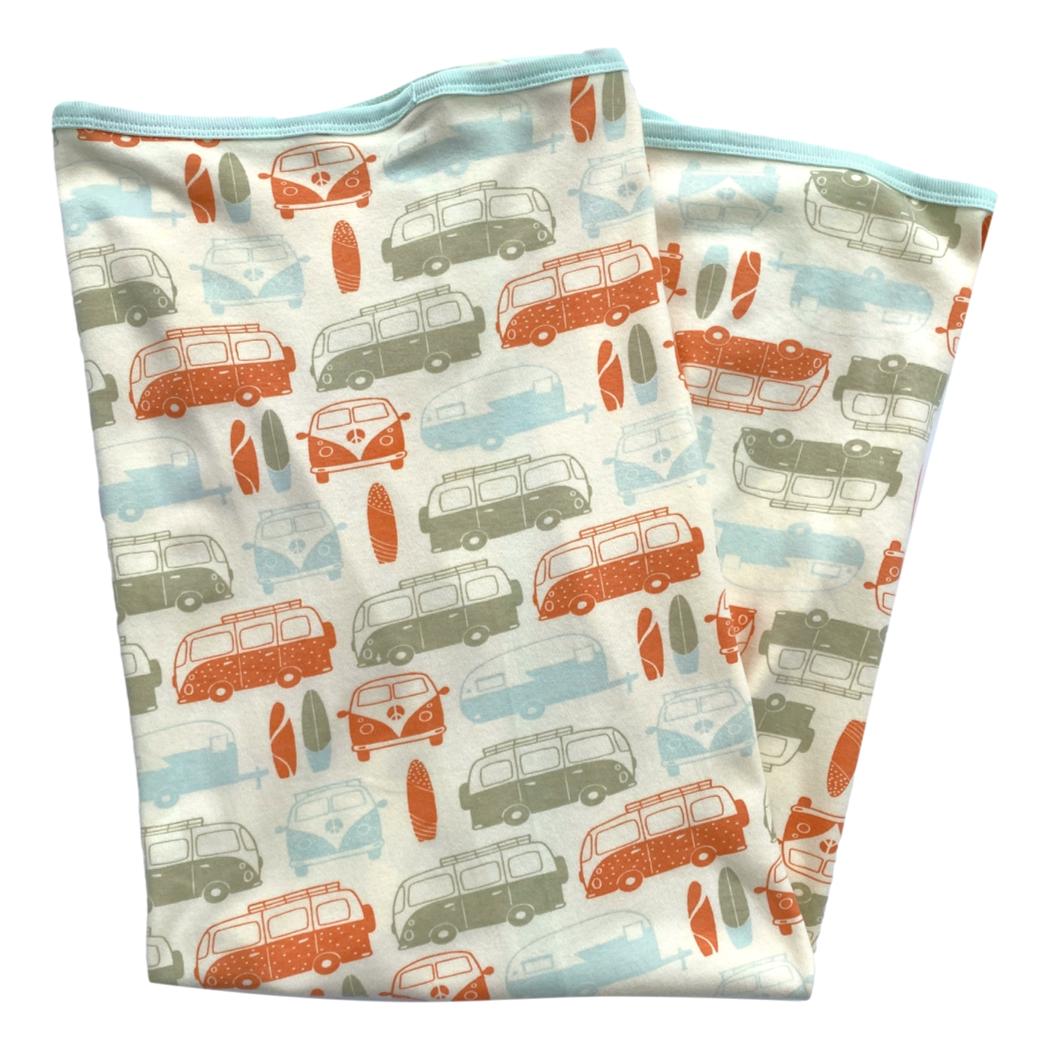GOTS Certified Organic Cotton Blanket - Vintage Busses