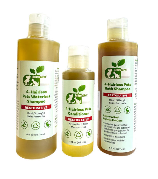 4-HAIRLESS PETS RESTORATIVE SHAMPOO, WATERLESS & CONDITIONER