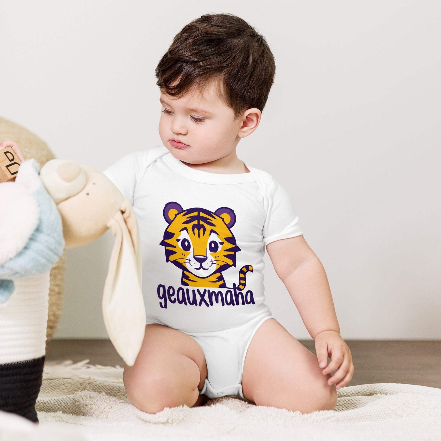 Geauxmaha Tiger Baby Onesie – Purple &amp; Gold