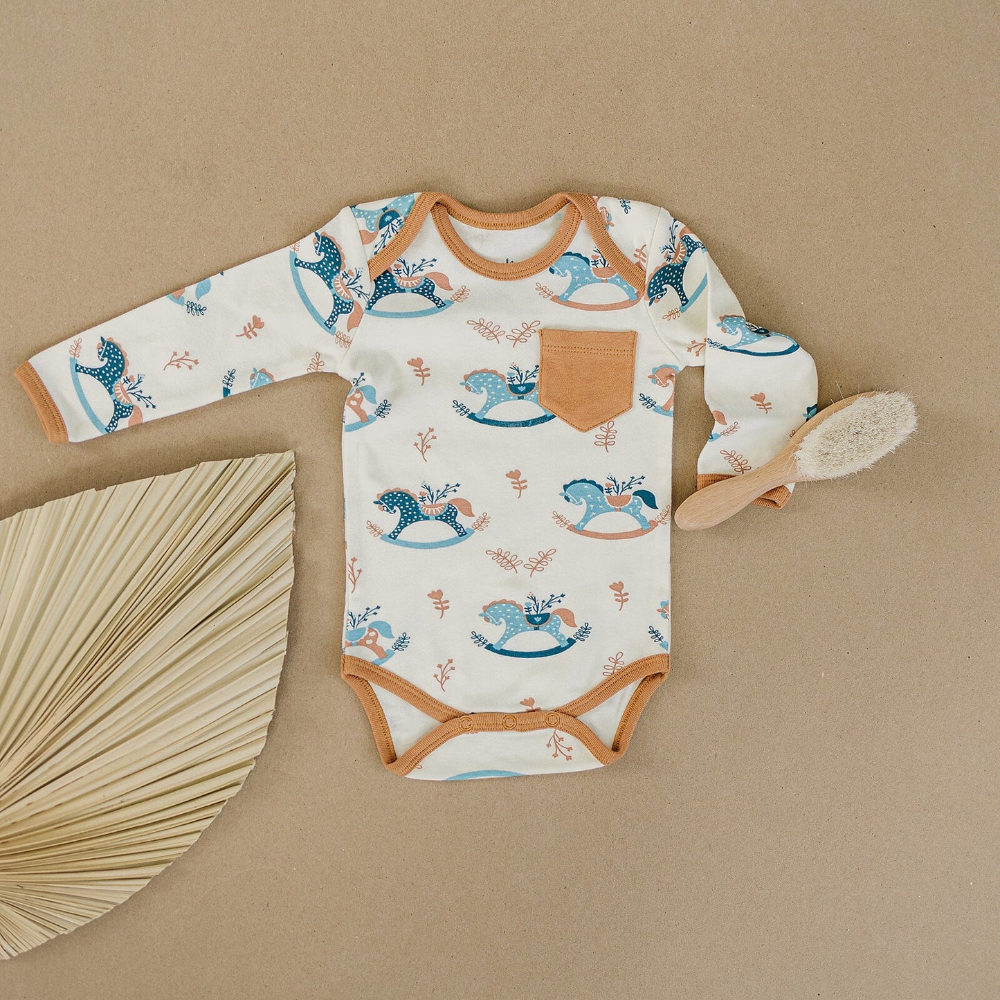 Organic Cotton Long Sleeve Bodysuit - Rocking Horse