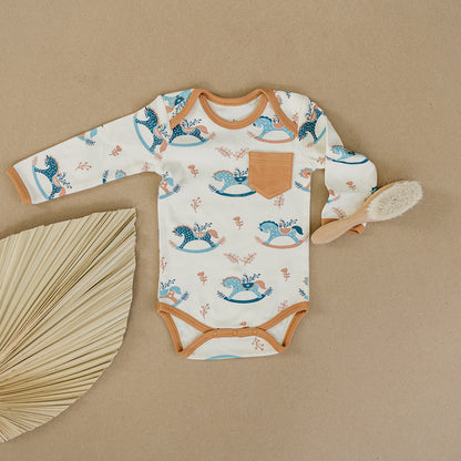 Organic Cotton Long Sleeve Bodysuit - Rocking Horse