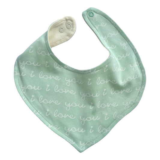 GOTS Certified Organic Cotton Bib - I Love You (Desert Green)