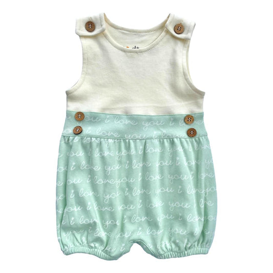 GOTS Certified Organic Cotton Bubble Romper - I Love You (Desert Green)