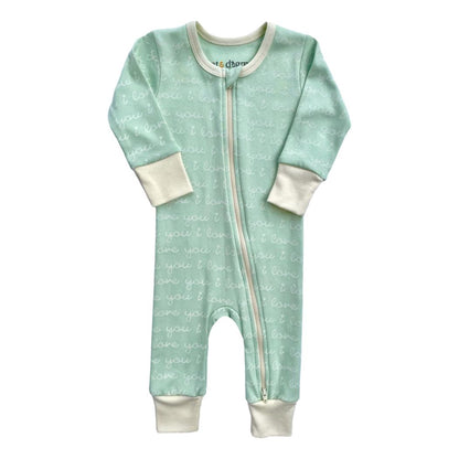 GOTS Certified Organic Cotton Zippy - I Love You (Desert Green)