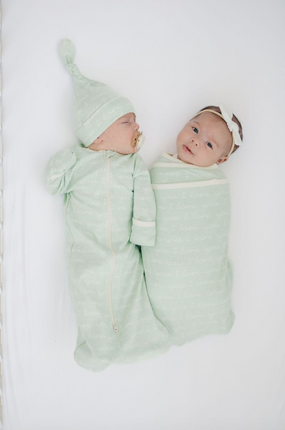 GOTS Certified Organic Cotton Sleepsack - I Love You (Desert Green)