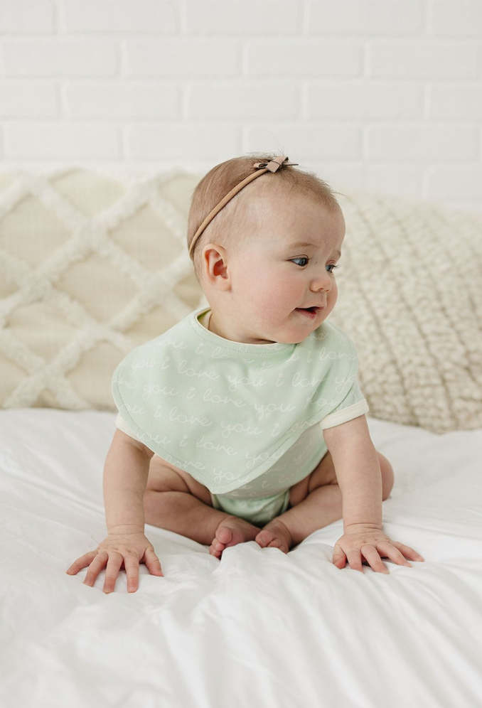 GOTS Certified Organic Cotton Bib - I Love You (Desert Green)