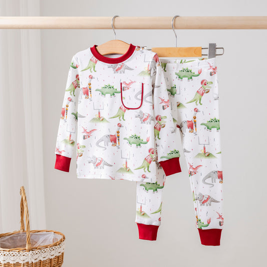 Maroon Dinos All-Stars Organic Cotton Kids Pajamas