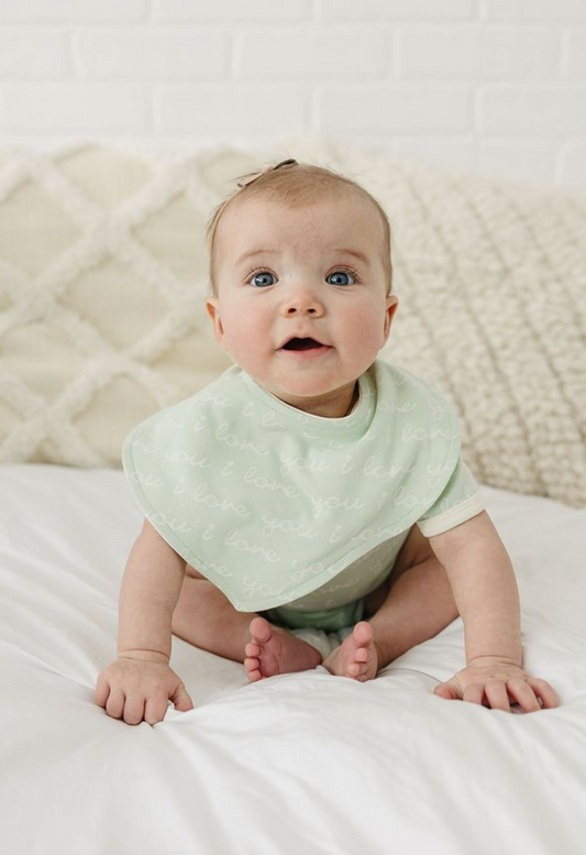 GOTS Certified Organic Cotton Bib - I Love You (Desert Green)