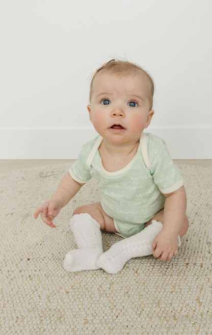 GOTS Certified Organic Cotton Short Sleeve Bodysuit - I Love You (Desert Green)