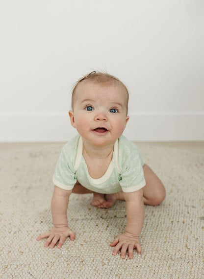 GOTS Certified Organic Cotton Short Sleeve Bodysuit - I Love You (Desert Green)