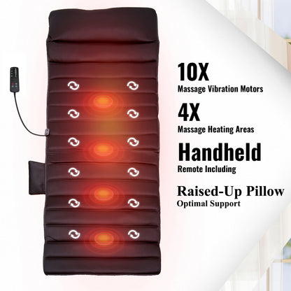 Carepeutic Targeted Zone Deluxe Full Body Massage Mat with Heat, Back Massager with 10 Vibration Motors, 4 Heating Zones, Raise-up Pillow, Foldable Relaxation Pad with 3 Selective Intensities