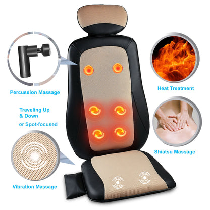 Carepeutic Kneading Rolling Vibration Massage Chair Cushion, Back Massager with Heat Massage, Chair Pad Kneading Back Massager for Pain Relief, Deep Tissue Chair Massage Cushion for Office or Home