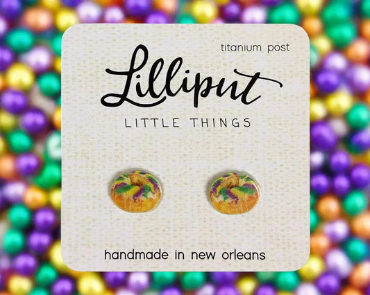 Lilliput Little Things -  Mardi Gras King Cake Earrings