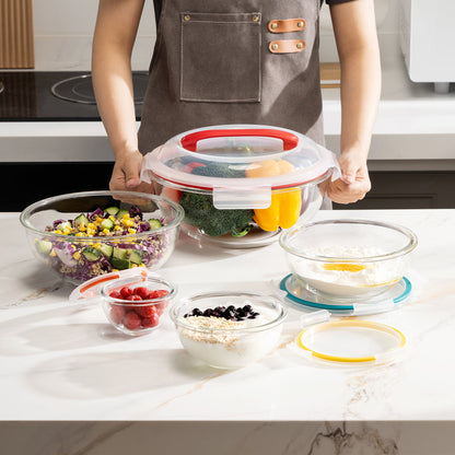 10-PC Mix, Store & Serve Glass Bowl Set with handles
