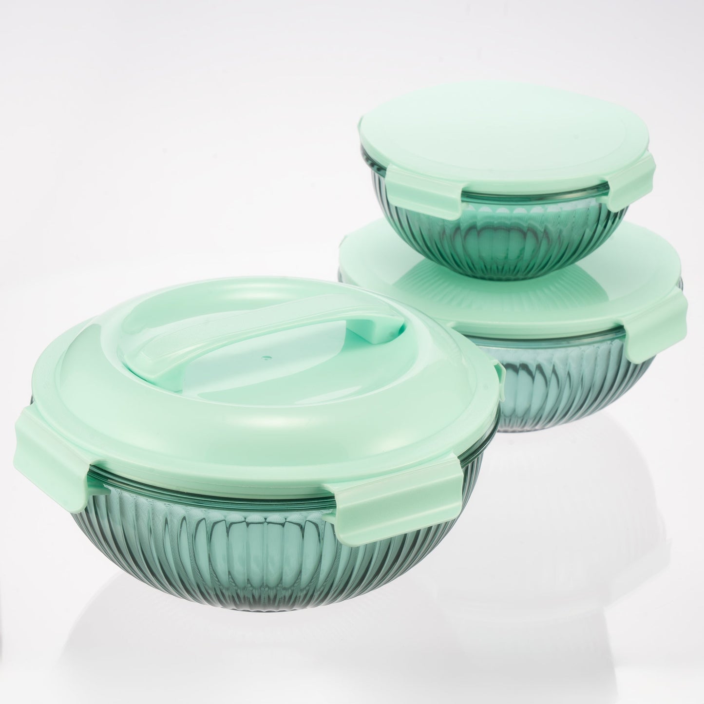 Borosilicate Glass Mixing Bowl Set- Diamond Blue (W/ Handle)