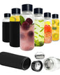 purifyou Clear Glass Bottles with Infuser, Neoprene Sleeves, & Lid (32oz Set of 6)