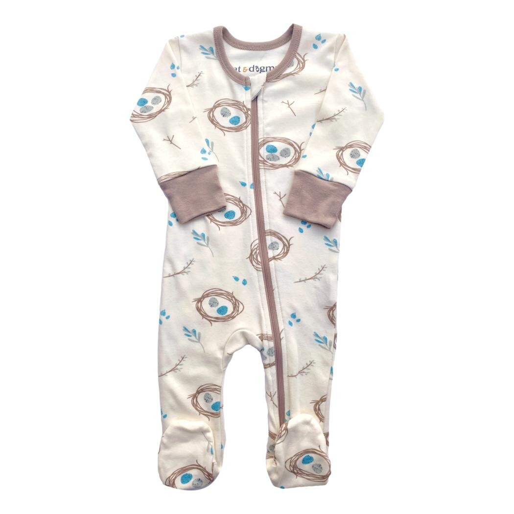 GOTS Certified Organic Cotton Zippy Footed - Quail Nest