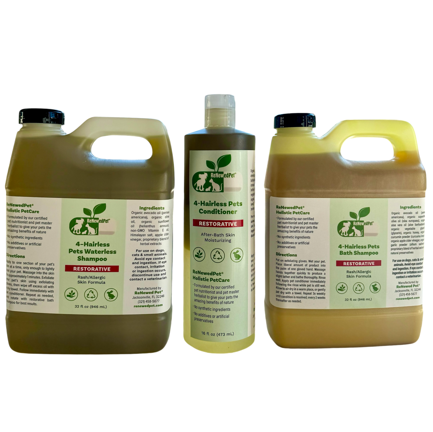 4-HAIRLESS PETS RESTORATIVE SHAMPOO, WATERLESS & CONDITIONER