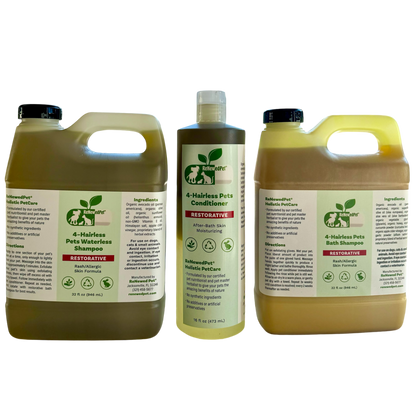 4-HAIRLESS PETS RESTORATIVE SHAMPOO, WATERLESS & CONDITIONER