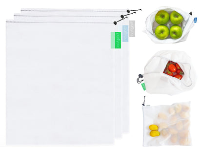 purifyou Reusable Mesh Bags - Market Bag for Fresh Produce, Groceries, Storage & Gifts (sold per set)