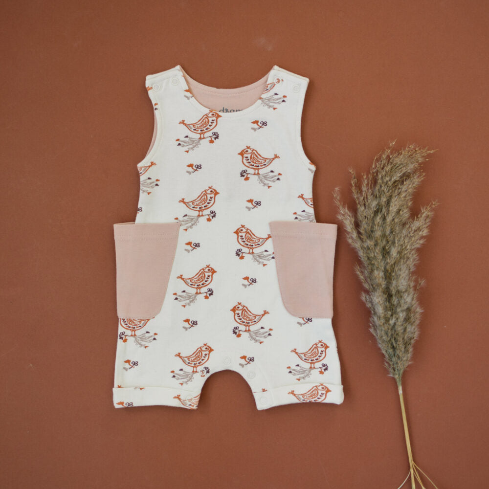 GOTS Certified Organic Cotton Sleeveless Romper - Celadon Quail