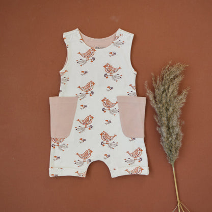 GOTS Certified Organic Cotton Sleeveless Romper - Celadon Quail