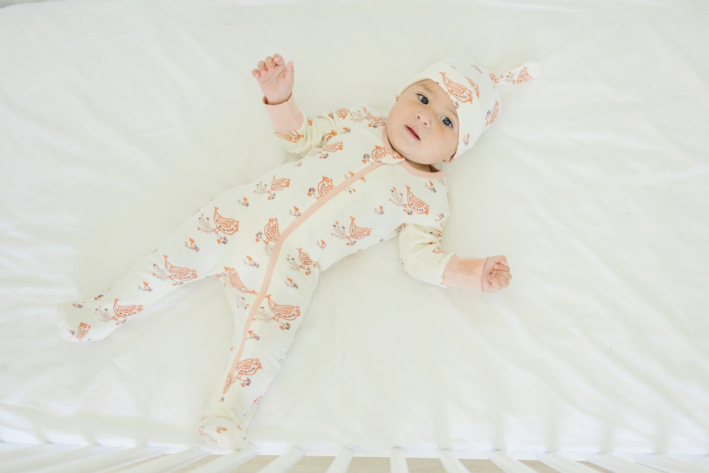 GOTS Certified Organic Cotton Zippy Footed - Celadon Quail