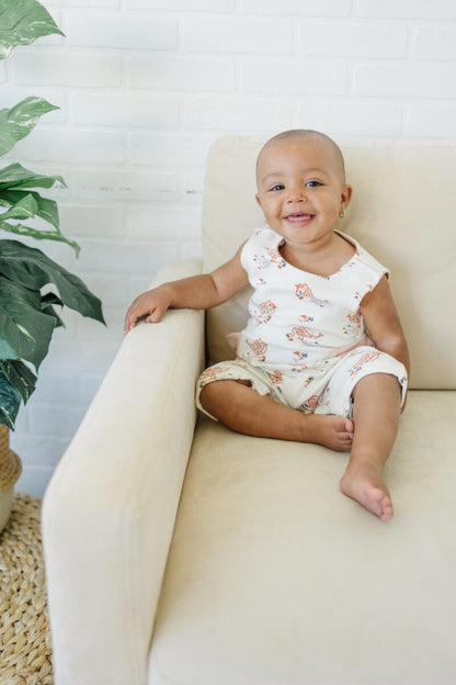 GOTS Certified Organic Cotton Sleeveless Romper - Celadon Quail