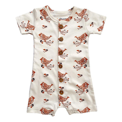 GOTS Certified Organic Cotton Short Sleeve Romper - Celadon Quail