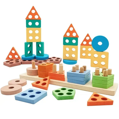 Wooden Shape Sorting Toy – Educational Stacking Blocks for Kids