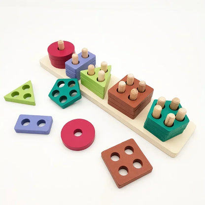 Wooden Shape Sorting Toy – Educational Stacking Blocks for Kids