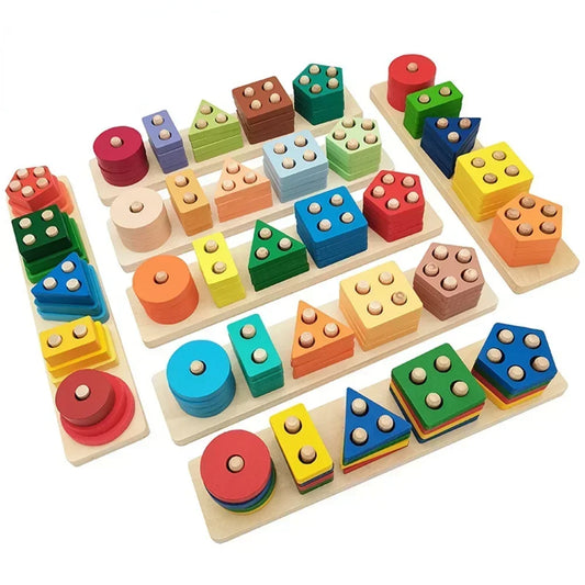 Wooden Shape Sorting Toy – Educational Stacking Blocks for Kids