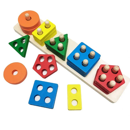 Wooden Shape Sorting Toy – Educational Stacking Blocks for Kids