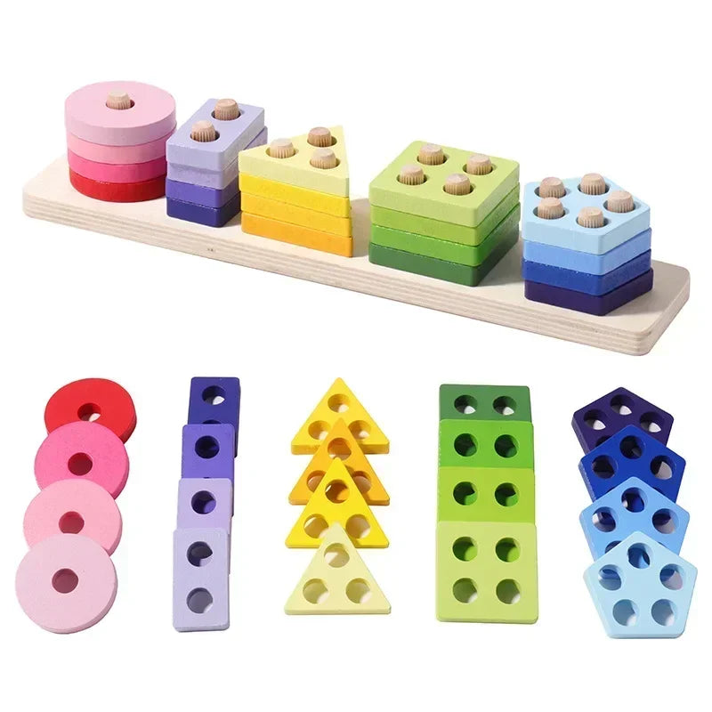 Wooden Shape Sorting Toy – Educational Stacking Blocks for Kids