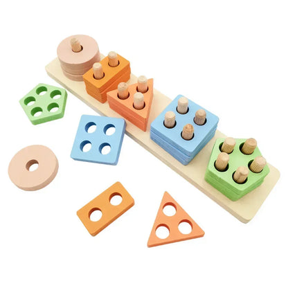 Wooden Shape Sorting Toy – Educational Stacking Blocks for Kids