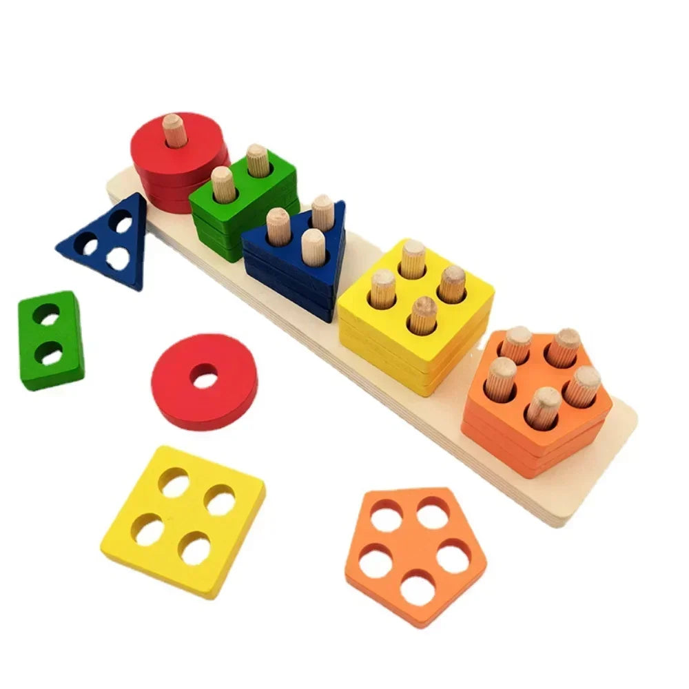 Wooden Shape Sorting Toy – Educational Stacking Blocks for Kids