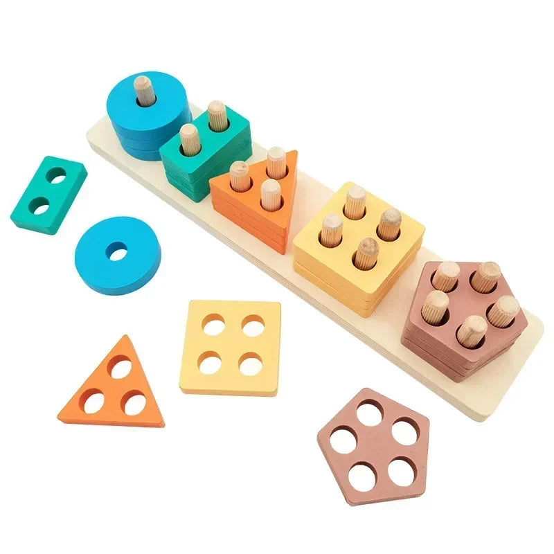 Wooden Shape Sorting Toy – Educational Stacking Blocks for Kids