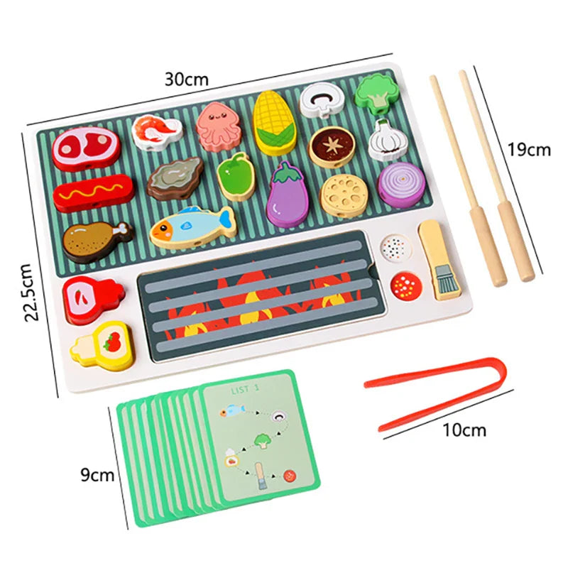 Kids Wooden Barbecue Kitchen Toy Set – Pretend Play Food Cutting Game