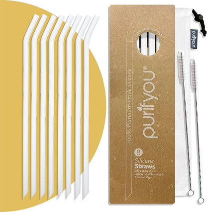 purifyou Reusable Silicone Straws - Long, Slender, & Kids Sizes, Eco-Friendly, BPA-Free, Durable & Flexible