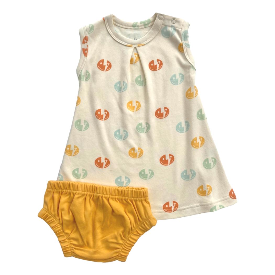 GOTS Certified Organic Cotton Dress w/ Bloomers - Smiley Bolts