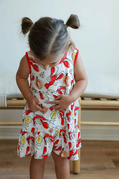 Southern Slumber - Crawfish Bamboo Tiered Twirl Dress - with Pockets