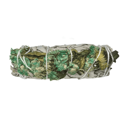 4" Sustainably Harvested - White Sage & Turquois Sinuata Flower