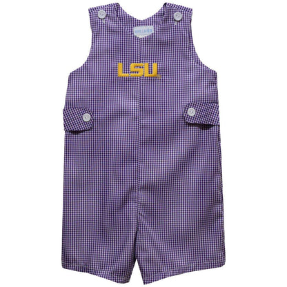 Vive La Fete - LSU Tigers  Embroidered Purple Gingham Boys Jon Jon
