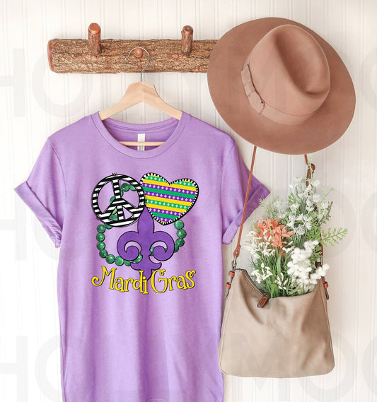 Peace Love Mardi Gras Graphic Tee
