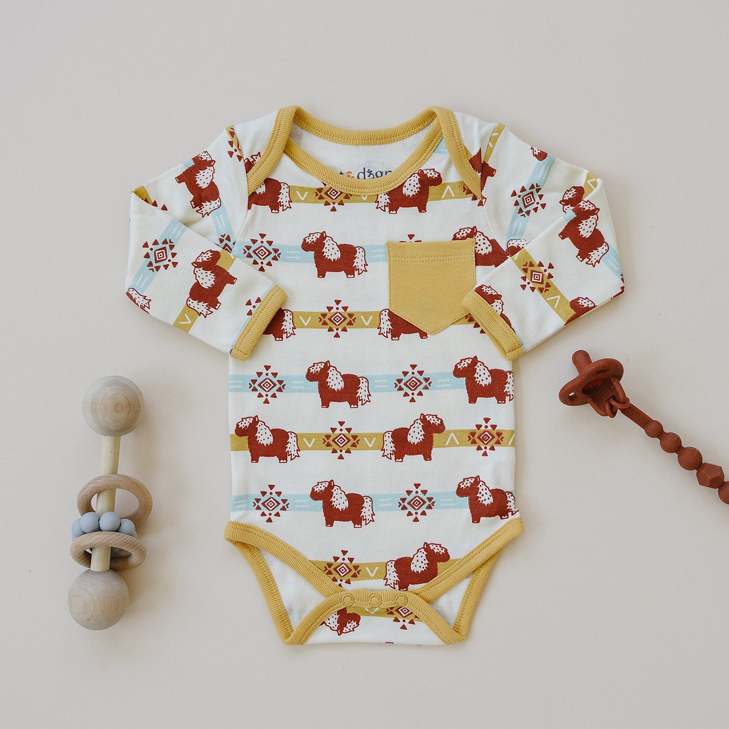 GOTS Certified Organic Cotton Long Sleeve Bodysuit - Aztec Pony