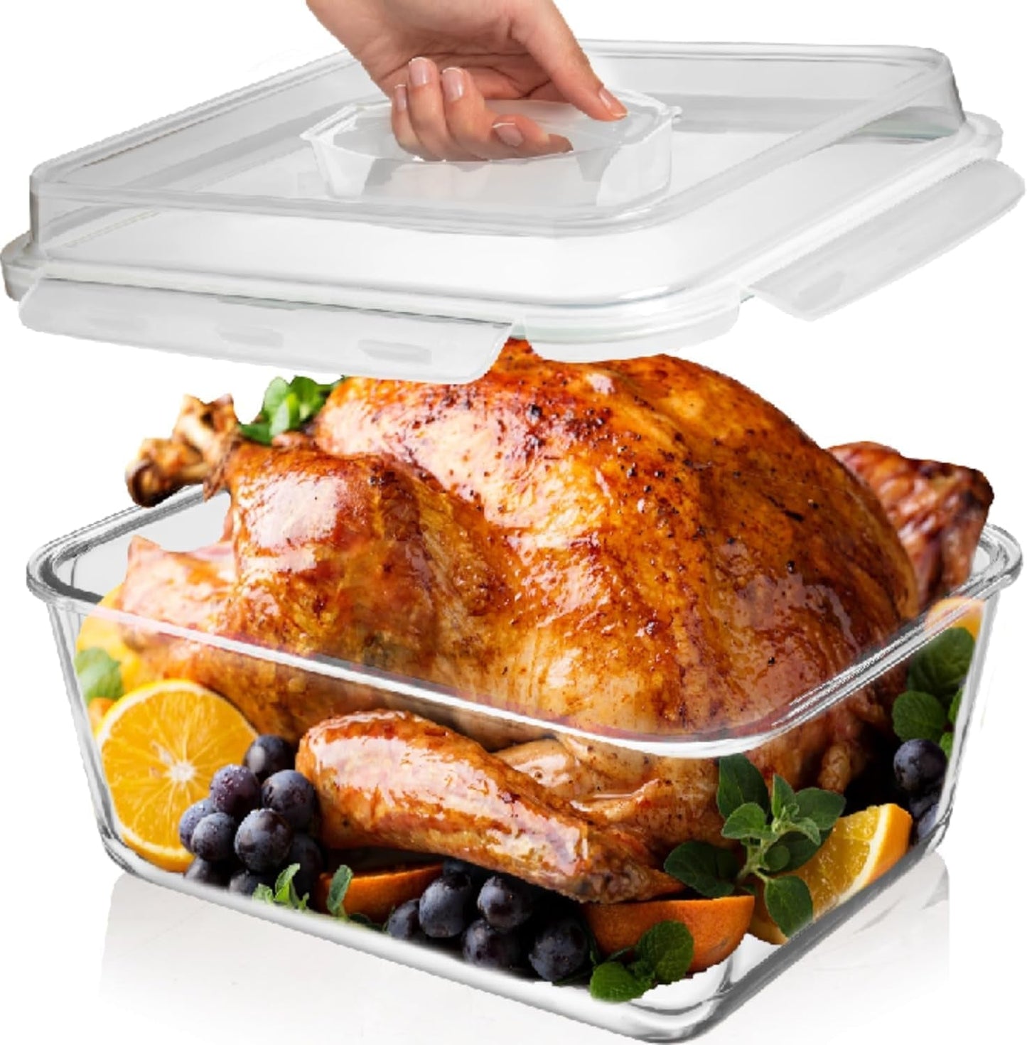 6500 ML / 220 Oz / 28 Cup LARGE Glass Food Storage Container with Airtight Locking Lid. Ideal Storing Food, Vegetables, Fruits. Baking Casserole, Lasagna, Roasting Turkey, Chicken BPA Free Oven Safe