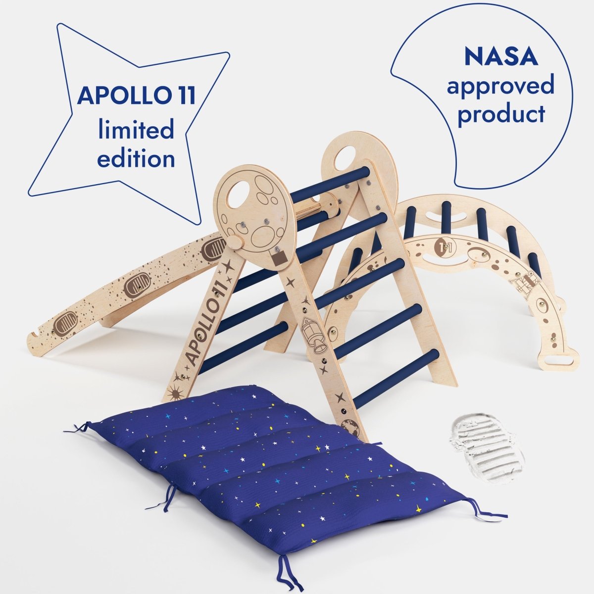 Apollo 4in1 Climbing Set:  Pikler Triangle, Arch, Slide Board, and Cushion for Little Toddlers Astronauts (1–3 Years)