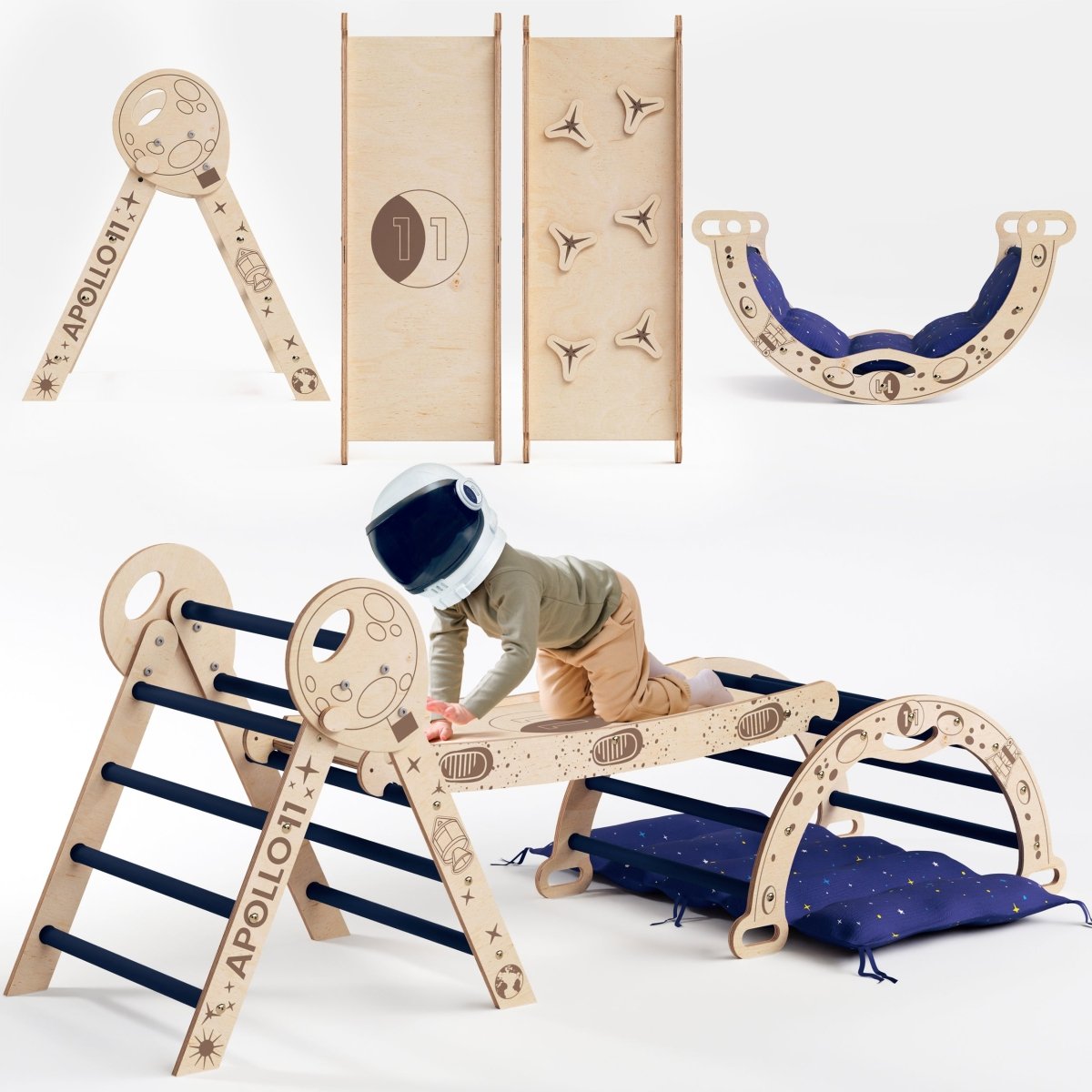 Apollo 4in1 Climbing Set:  Pikler Triangle, Arch, Slide Board, and Cushion for Little Toddlers Astronauts (1–3 Years)